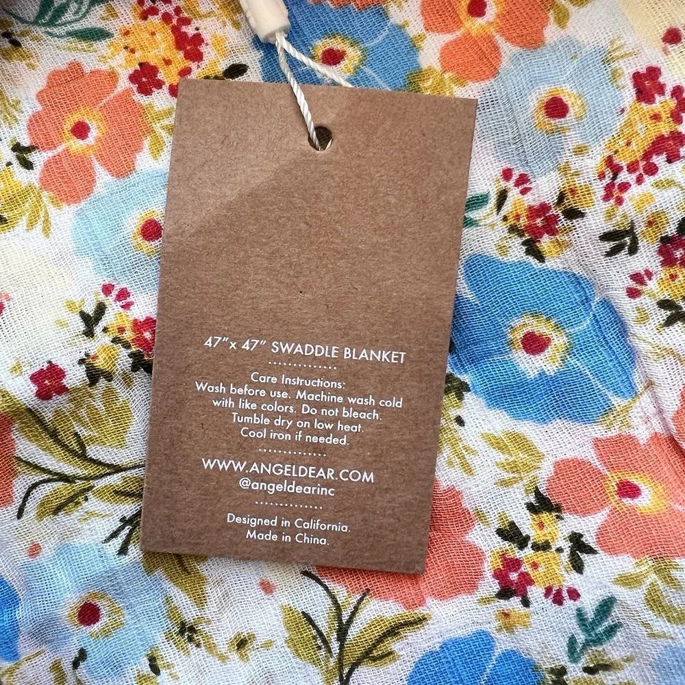 Angel Dear Swaddle Blanket Bright Floral Flowers Nature 47x47 Brand New!‎